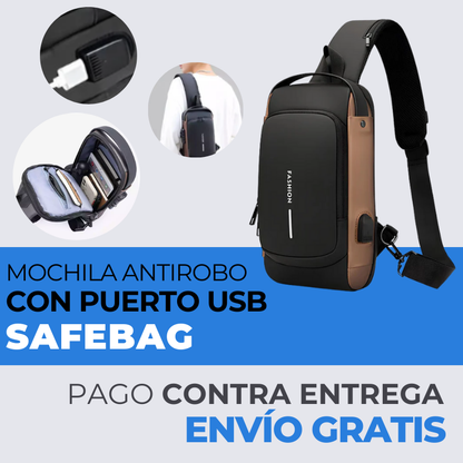[PROMOCIÓN DE ANIVERSARIO]  Mochila Antirobo Cruzada Con Puerto USB - SafeBag 🎁