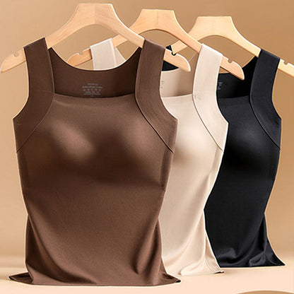 Camiseta de tirantes térmica con cuello en U y sujetador incorporado para mujer