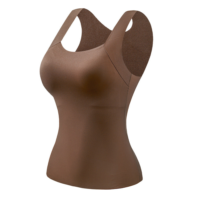 Camiseta de tirantes térmica con cuello en U y sujetador incorporado para mujer